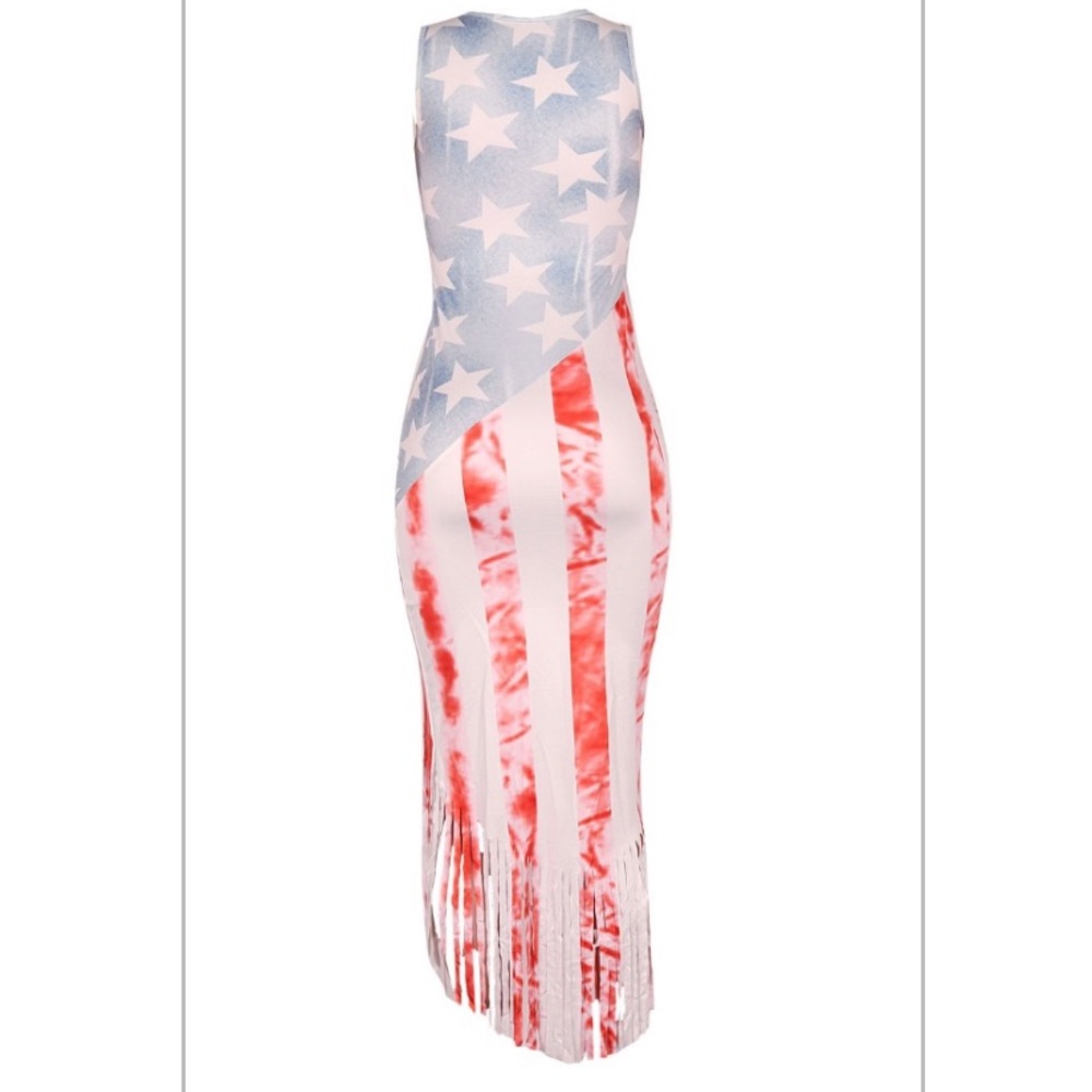 Brand New Faded Independence Day Fringe Dress L - Picture 6 of 6